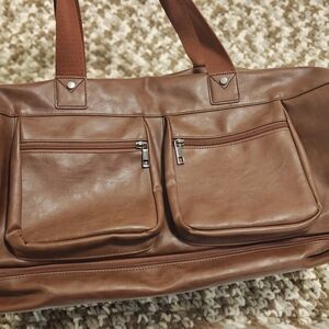 Unisex Brown Faux Leather Weekender / Travel Duffel Bag